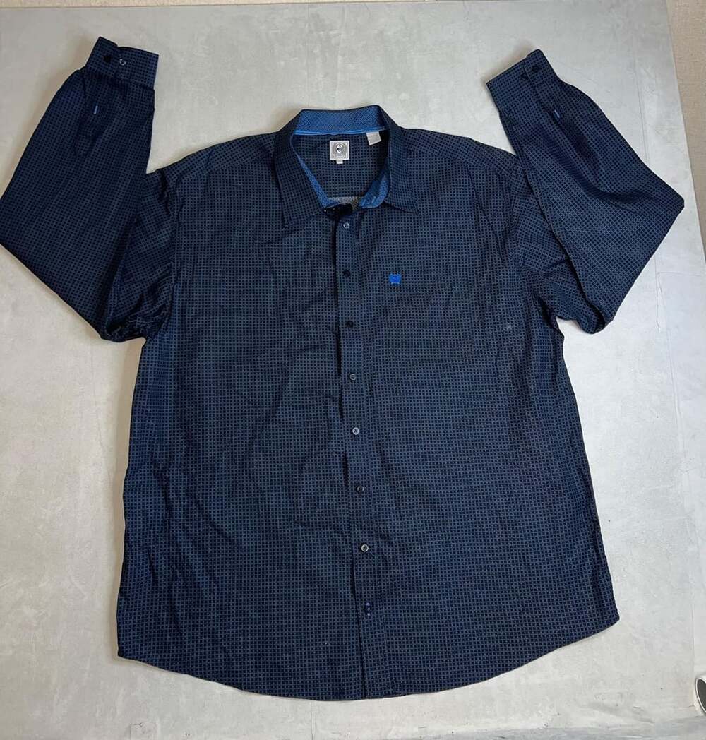 Cinch Men's Blue Geometric Print Long Sleeve Button Down Shirt Size XXXL